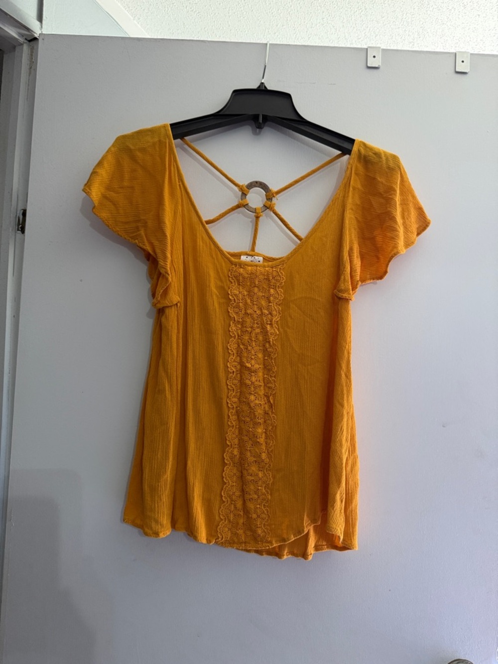 Self Esteem Mustard Yellow Lace-Front Tunic with Ring Back